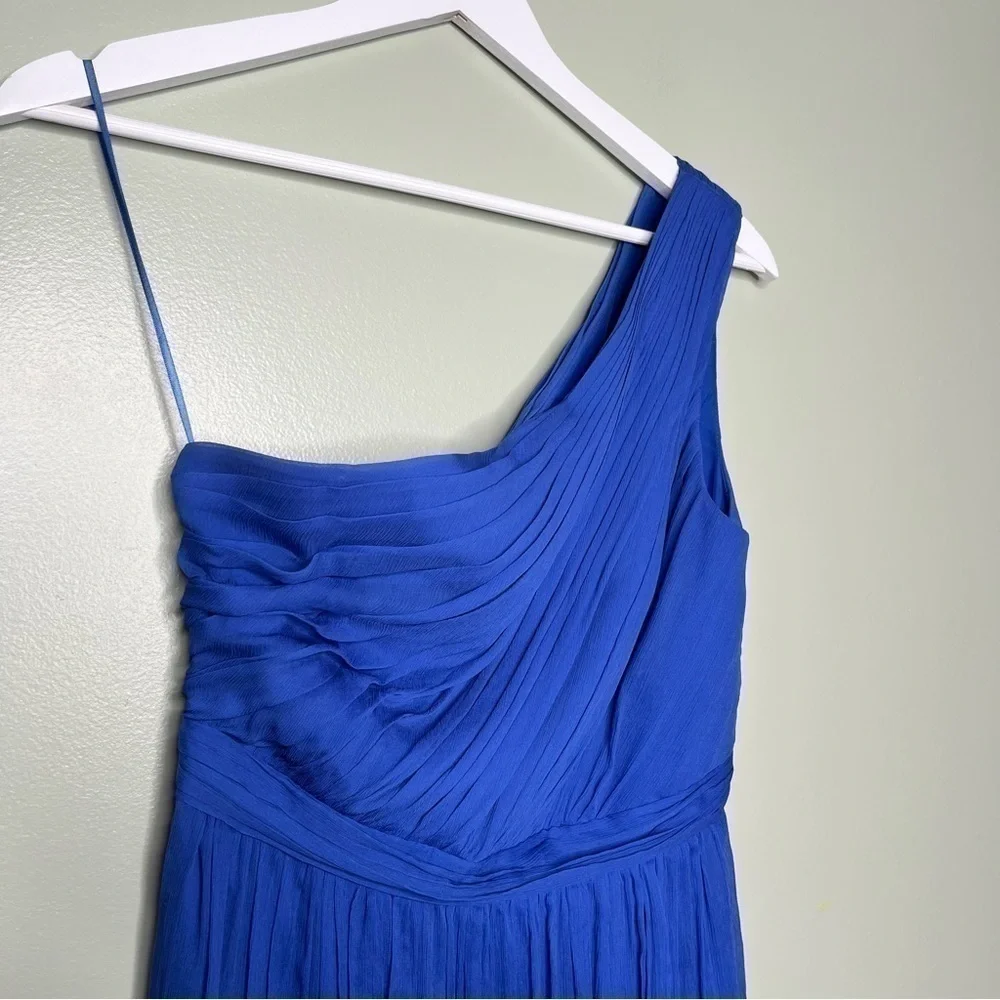 J. Crew 100% Silk Chiffon Kylie One Shoulder Mini‎ Dress Blue Women’s Size 2